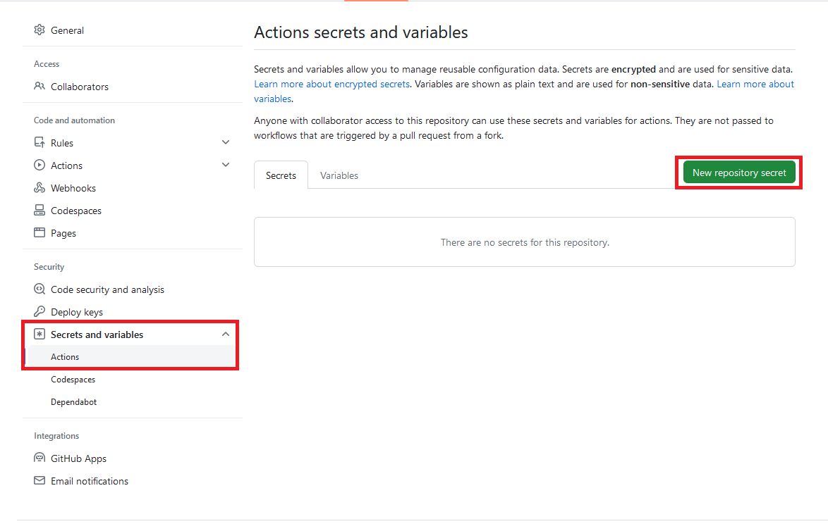 Showing the location of Github secrets