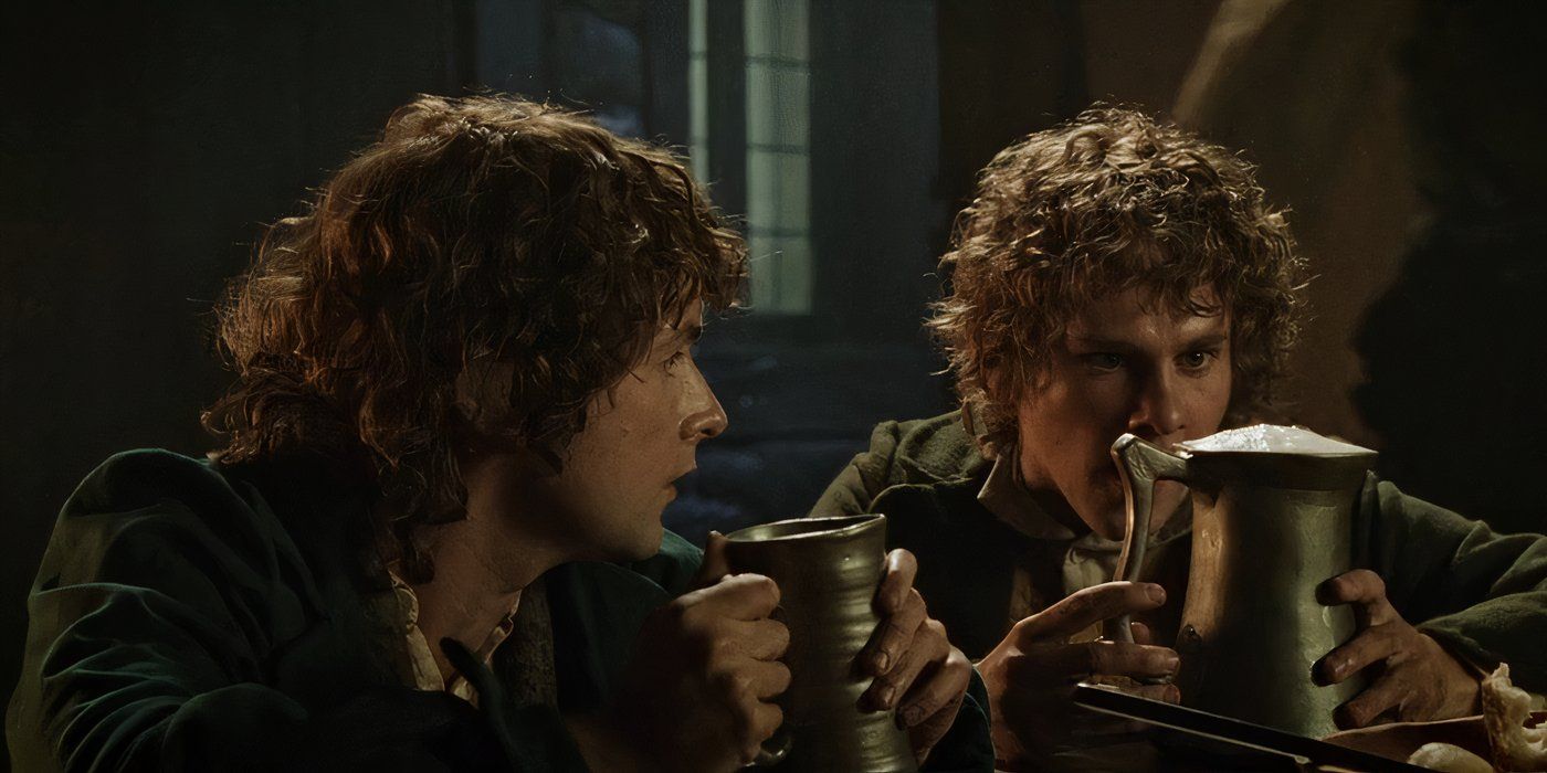 Screenshot from Lord of the Rings where Pippin finds out beer comes in pints
