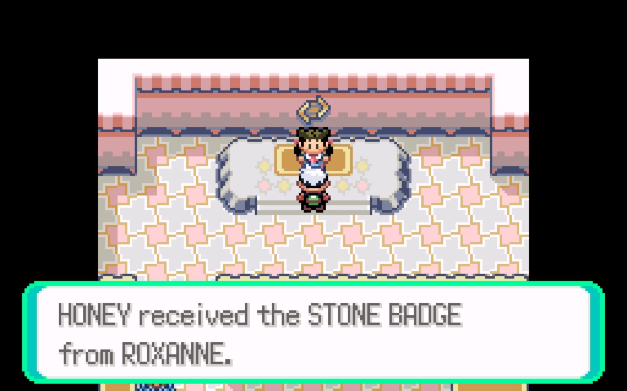 Honey getting the stone badge